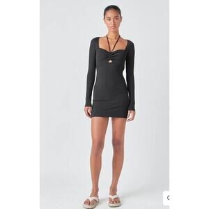 Anthropologie Grey Lab Woman Black RUCHED HALTERED FITTED MINI DRESS, Si…